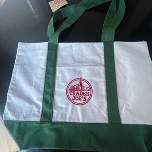 Trader Joe’s Green and White canvas Tote Bag
